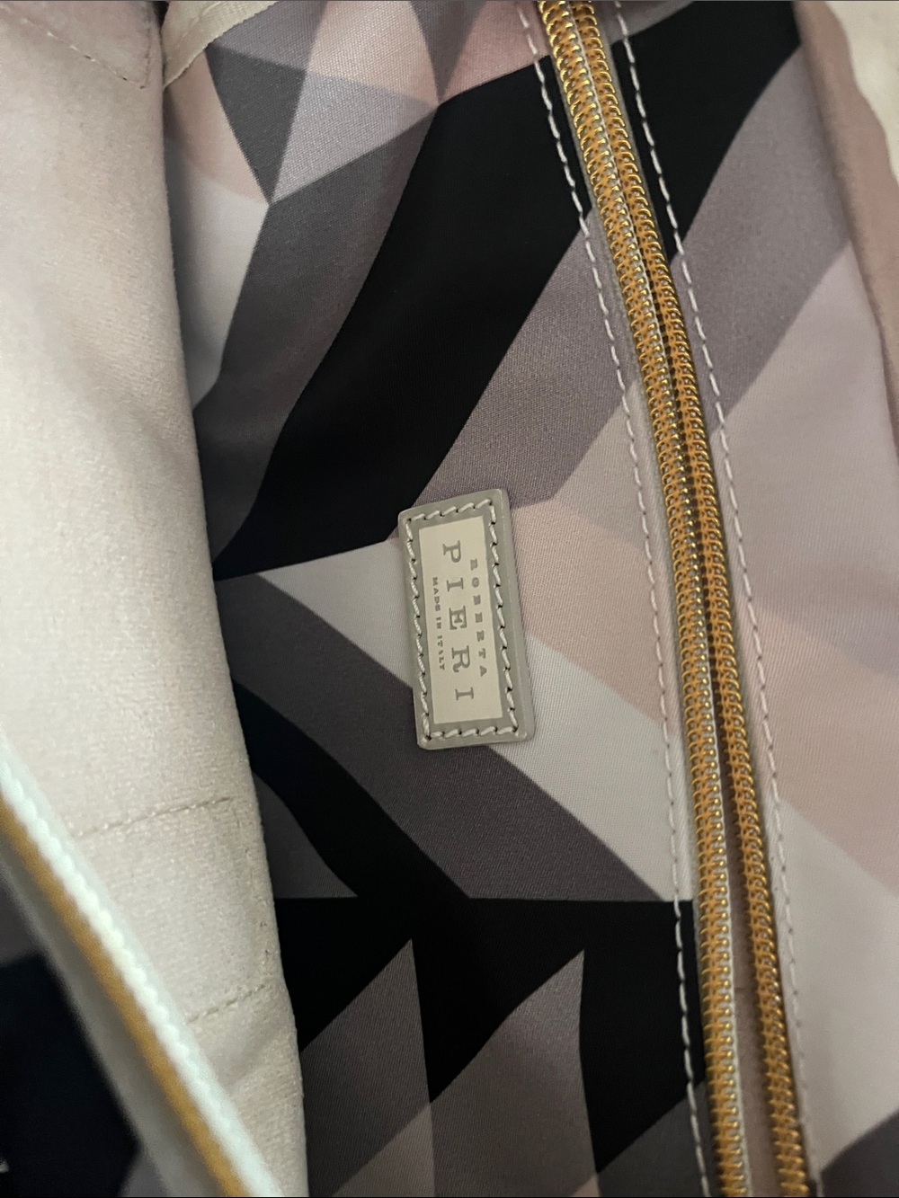 Pink Geometric Tote Bag with Cream Handles - Picture 5 of 6